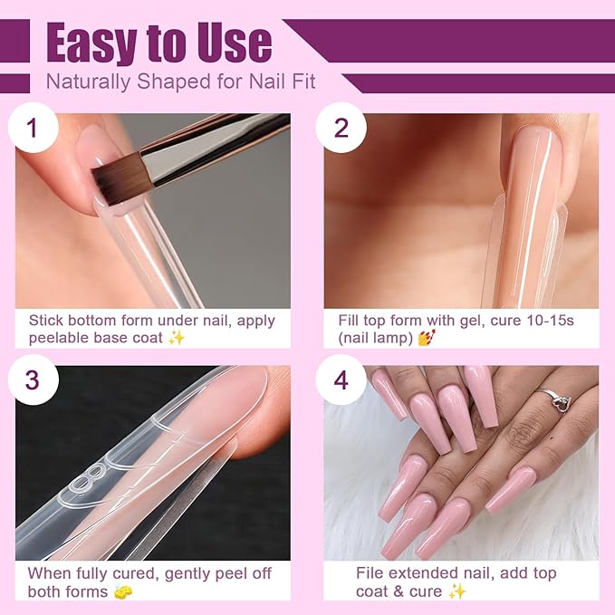 280 Pcs Original Sandwich Nails Dual Form with Guide Lines Long Slim Coffin Nail Mold for Builder Gel Nail Extensions Art Design Salon DIY at Home