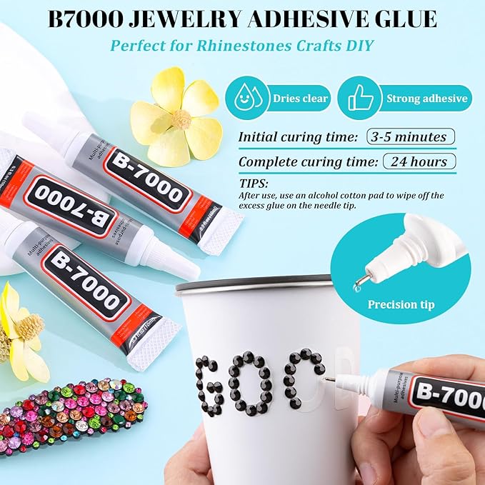 12100Pcs Black Rhinestones for Crafting with 3Pcs 10ml B7000 Jewelry Glue, 2 Boxes Flatback Black Gems Resin Crystals Diamond for Bedazzling Crafts DIY Nail Art Makeup, Gems for Clothing Shoes