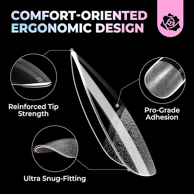 UNA GELLA Almond Nail Tips Medium 15 Sizes 300PCS Pre-Etched Gel Acrylic Nail Tips Almond Shape Easy Salon Press On Nails Long-Lasting Hold Full Cover Fake False Nails Snug Fit