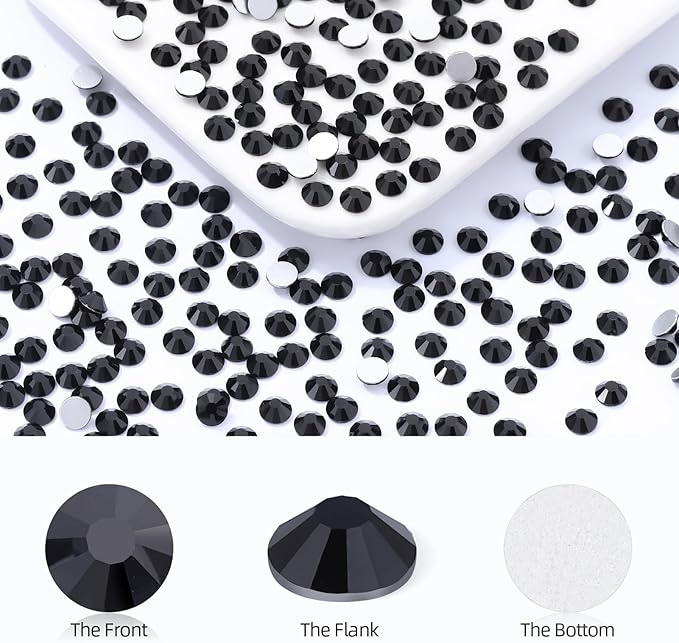 Black Flatback Rhinestones, Glass Rhinestones for Nail Art and Craft, Glue Fix, Loose Crystal Gemstones(Black, SS12, 2880pcs, 2.9-3.0mm)