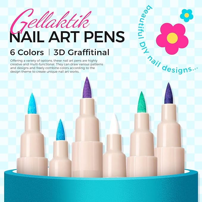 6 Colors Nail Art Pens Set - 3D Nail Polish Pens 0.7MM Acrylic Paint Pens Nail Markers for Nail Art Dotting Drawing Painting Liner Brush for DIY Home & Salon Halloween Decoration Beginners Gifts