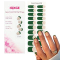 Dark Green Semi Cured Gel Nail Strips French Tip 20Pcs Clear UV Gel Nail Stickers Glossy Nails Polish Strips UV/LED Light Needed Self Adhesive Full Polish Nails Wraps for Women