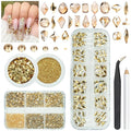 4 Boxes Champagne Gold Rhinestones and Glitters 24 Shapes K9 Glass Golden Gems Flatback Round Stones Diamonds Crystals Nail Art Charms Supplies for Nails Face Eyes Makeup Crafts Clothes Shoes