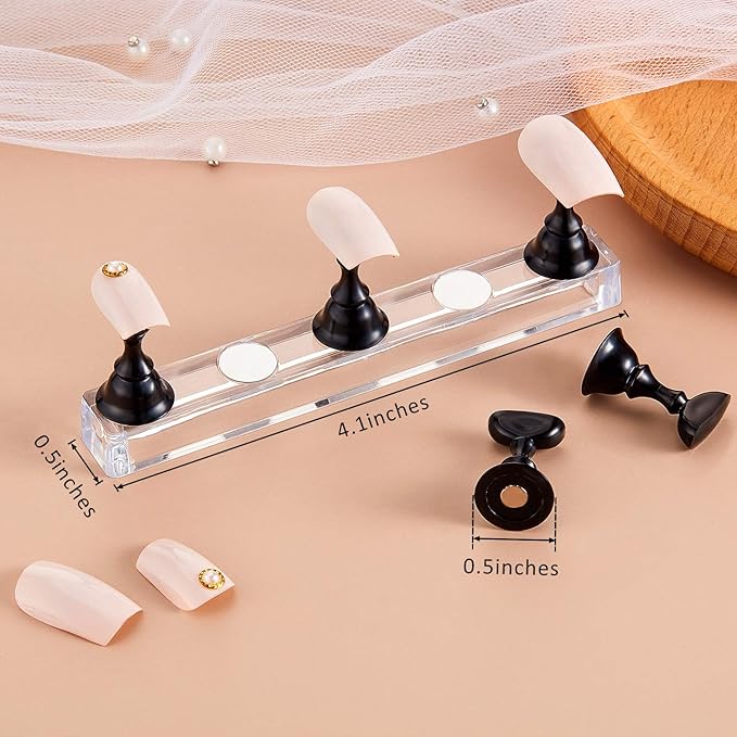 Blulu 2 Sets Nail Stand for Press on Acrylic Nails Display Practice Magnetic Fake Nail Holder for Painting Nails for False Fingernail Manicure Tool Home DIY Salon Supplies(Black)