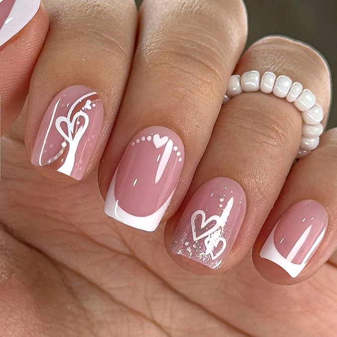 CurvLife Press On Nails – 30Pcs Soft Gel Fake Nails, Reusable Glue On Nail Kit with Adhesive Tabs, Natural Fit & Salon-Quality for Women & Girls (Sweet Heart French)