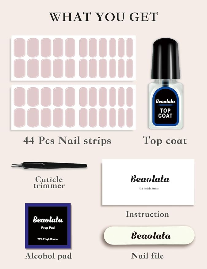 Nail Polish Strips, 44PCS Salon Quality Wraps with Top Coat, Long Lasting Gel Nail Stickers for Women Easy Apply& Remove (Red Chipotle Pink)