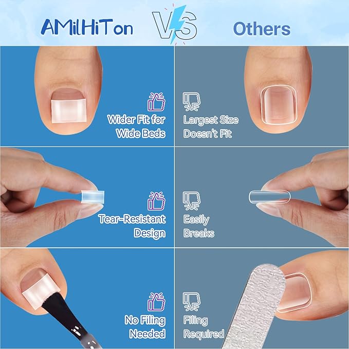 Toe Nail Tips, Square Half Cover for Wide Short Nail Beds, Matte Pre-shaped Press on Toenails for Women Extensions Home DIY Nail Salon 360PCS 12Sizes