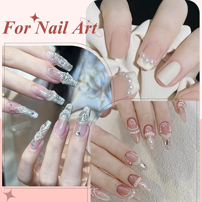 3D Mini Small Caviar Nail Beads Balls, 0.7-2mm Silver Nail Art Beads 1.5-5mm White Nail Pearls Half Round Flatback Pearl Nail Charms with Pickup Tools for Nails Face Eyes Makeup(31-K1-4)