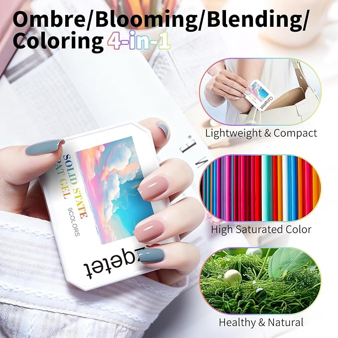 Patting Gel Polish, 9 Colors Ombre Gel Nail Polish with 100 Pcs Soft Nail Sponges and Grabbing Pen for Pigment Pat Kit Aura Nails