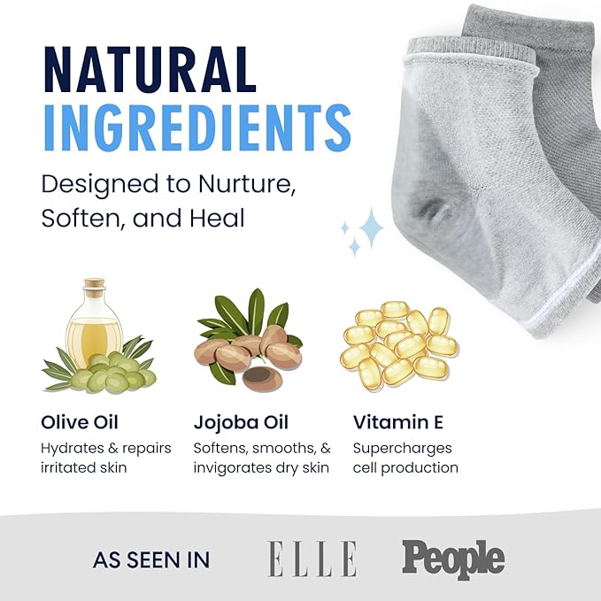 Dr. Frederick's Original Moisturizing Heel Socks for Dry Cracked Heels Treatment - Infused with Olive Oil, Jojoba Oil and Vitamin E - 2 Pairs - Valentines Day Gifts for Her & Him - Original Formula