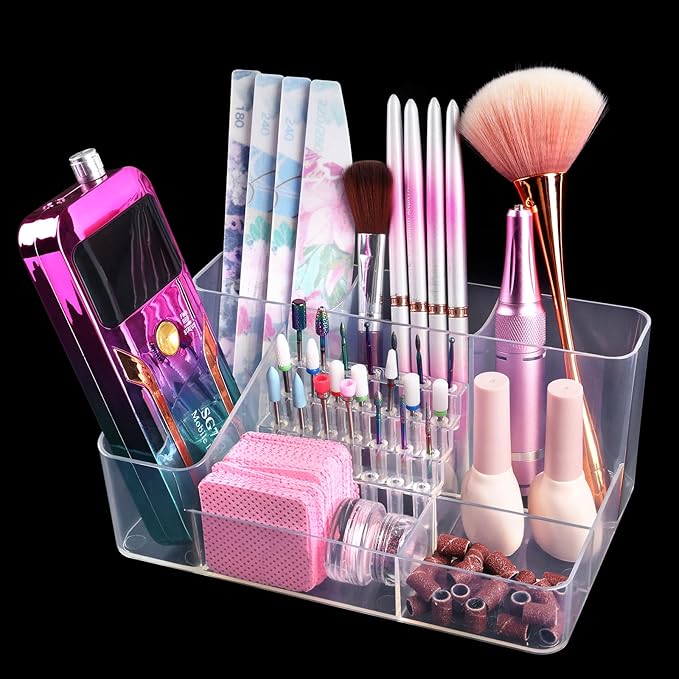 Nail Drill Holder & 28 Holes Nail Drill Bits Holder, Transparent Acrylic Nail Drill Machine Storage Box, Professional Nail Drill Organizer Case for Manicure tools