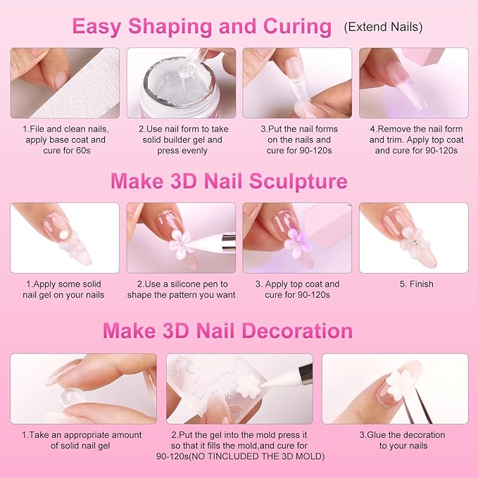 BQAN 3D Nail Art Gel Kit - 2Pcs 15g White & Clear Non-Sticky Hand Builder Sculpting Gel with Tools for Extensions, Carving & Molding | Professional Salon Quality for Techs & Beginner