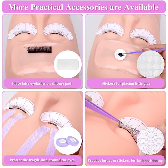 442 PCS Lash Kit for Eyelash Extension, Professional Lash Extension Training Kit: Mannequin Head, Lash Cluster, Fan Dryer, Lash Glue, Eyelash Remover, Lash Extension Supply Tool for Beginner Practice