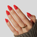 LAMIMOSA 32Pcs Bright Red Press On Nails Short Almond – Solid Color Fake Nails in 16 Sizes, Soft Gel Glue on Nails Kit, RED CHILLI
