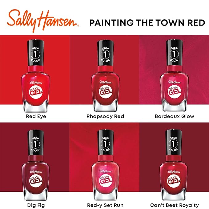 Sally Hansen Miracle Gel Salon Quality Nail Polish | Gel-Like Formula, Two-Step System, No UV Light Needed, Long Lasting | Opaque, Glossy | 555 Bordeaux Glow | Wine Red Nail Color