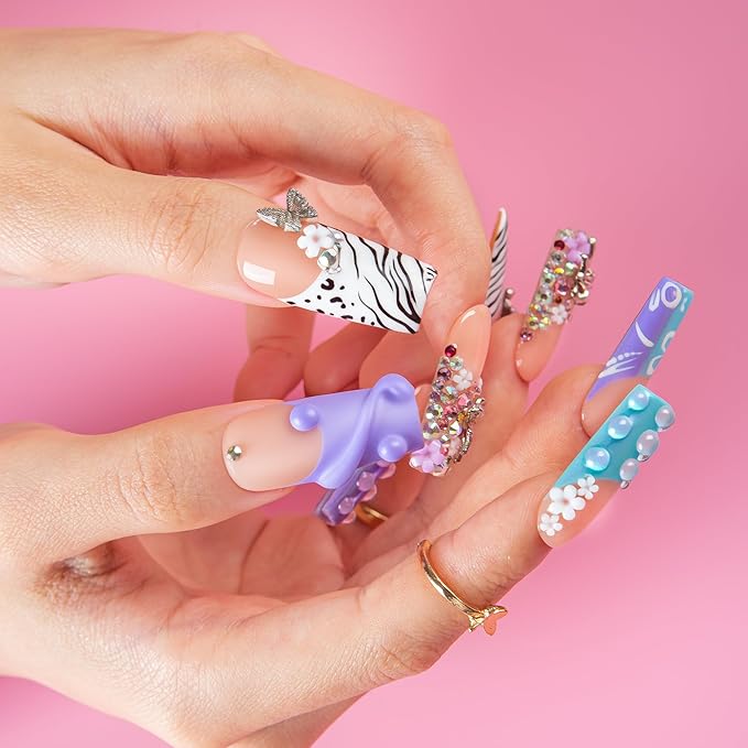 LOVFUL Short French Tip Press on Nails Chill Girl Instinct | Handmade Acrylic Press ons | Reusable Fake False Nails | Square Classic Regular 1.3in | H613-L