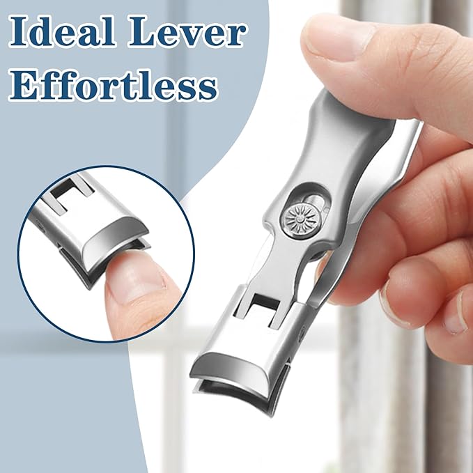 Mighty Clip Nail Clippers, Mighty Clip Nail Clippers for Seniors, Stainless Steel Nail Clipper Set with Catcher File, Storage Box (Black)