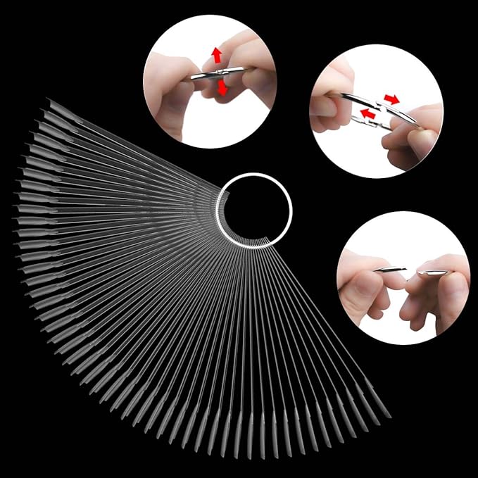 2 Set 100 Tips Clear Nail Art Swatches Sticks Polish Board Display Practice Sticks Tool Transparent Fan-shaped Nail Art Tips False Nail Sticks with Metal Screw Ring Plastic Christmas Gift