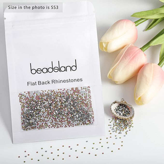 Beadsland Flat Back Crystal Rhinestones Round Gems for Nail Art and Craft Glue Fix, Rainbow, 1.2-1.4mm, SS3/1440pcs