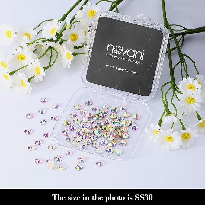 Novani 144pcs Crystal AB Rhinestones Flat Back Round Rhinestone Style 2088 Sparkly Crystal Gemstones for Nail Art and Crafting,SS30(6.4-6.6mm