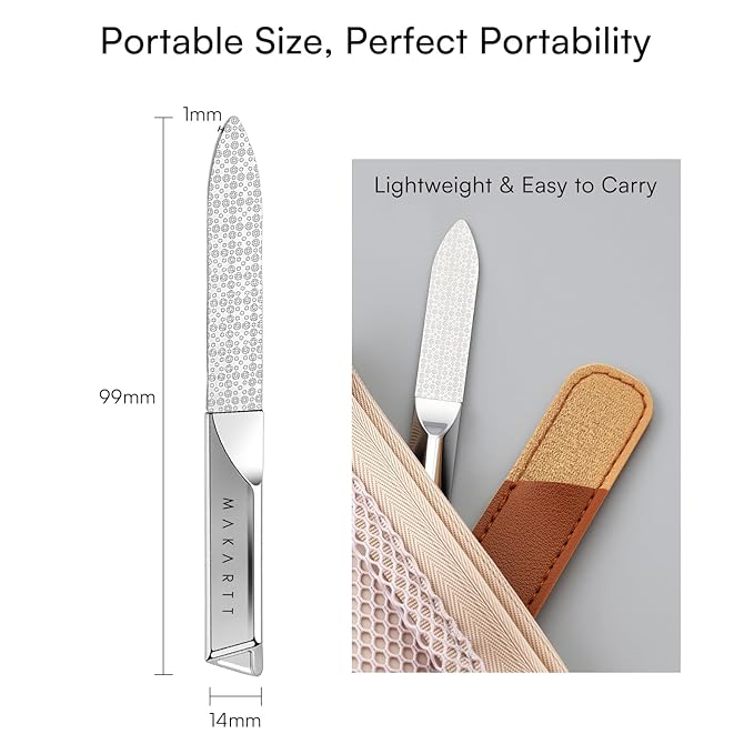 Makartt Metal Nail File: Nail File for Natural Nails, Stainless Steel Double-Sided Coarse & Fine Grinding Surface, Cleaning Tip and Anti-Slip Handle for Home Salon Use, 1pc
