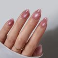 BTArtbox Press On Nails Short - Lamp-Curable Pink Cat Eye Almond Press On Nails with Glue for Women, Semi-Transparent Soft Gel Glue On Nails in 16 Sizes - 32 Stick On Nails Kit, Spring Charm