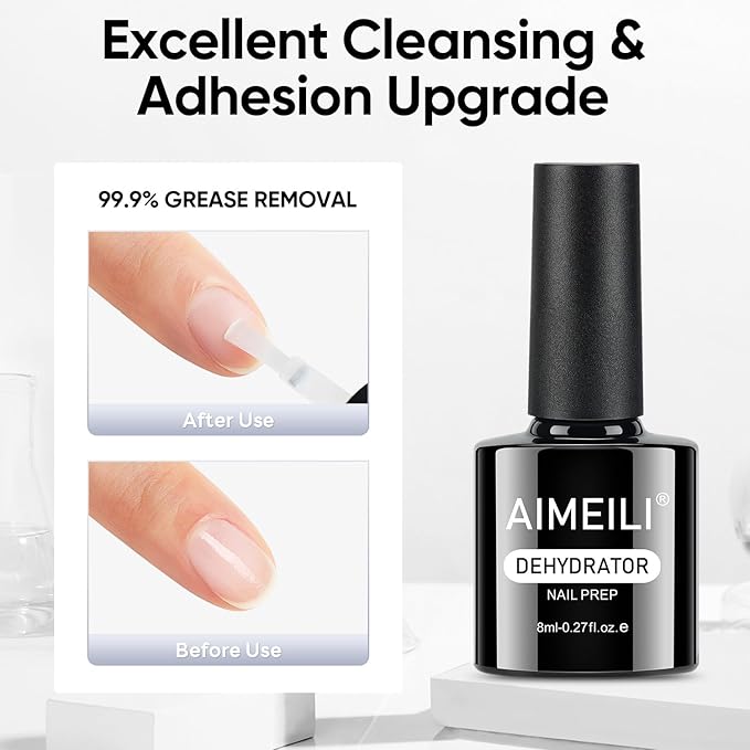 AIMEILI Nail Glue Gel with Top Coat and Prep Dehydrator 3 PCS, Hema Free, Cruelty Free, Vegan, Clear High Gloss Gel Nail Polish Long Lasting Nail Art