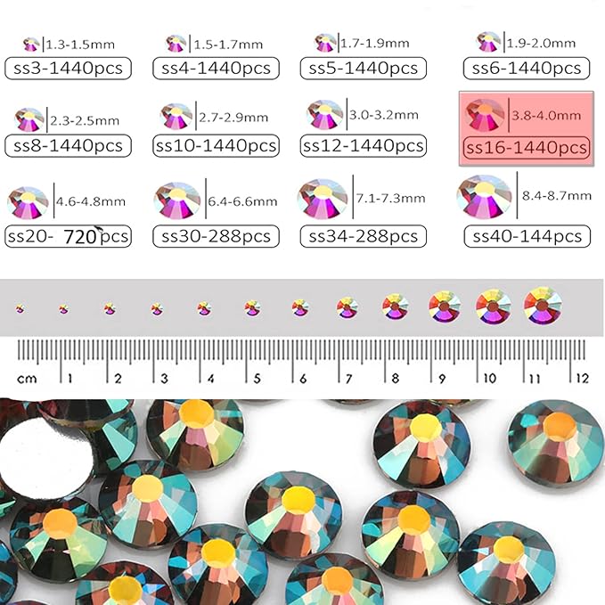 Dowarm 1440 Pieces SS16 Flatback Crystals, 4MM Flatback Crystal Rhinestones for Craft Nails Dance Costumes, Glass Flat Back Nail Crystals, Non Hotfix Rhinestones (SS16 / 4MM, Ghost Shiny)