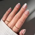Valentines Day Glamnetic Press On Nails - Angelic Touch | Short Oval Fake Nails in a Delicate Nude Base with White French Tips and a Velvet Finish | 15 Sizes - 30 Nail Kit with Glue
