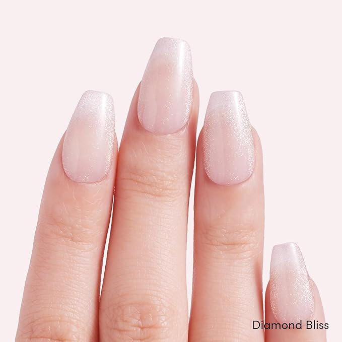 Dashing Diva Magic Press Premium Nail Bundle - Understated Collection - Coffin Shape Press On Nails - Peach Melody & Diamond Bliss - Long Lasting Gel - Lasts Up to 7 Days - 2 Sets