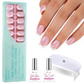 Vansiho Pink Deep French Gel Nail Kit - Short Squre French Tip Press on Nails Kit with Nail Gel, Top Coat for Gift Home DIY