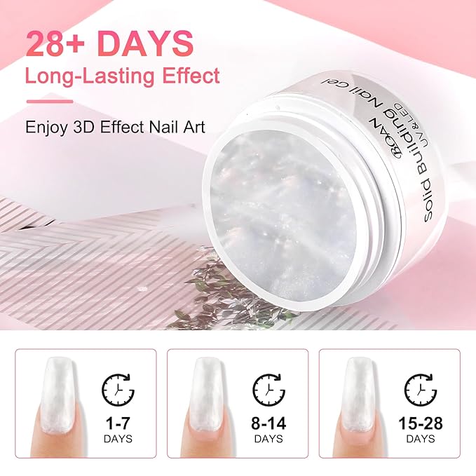 BQAN Nail Solid Sculpting Gel for 3D Art, 2 Pcs 15g/0.5oz Pearl Colors Non Sticky 3D Nail Gel for Building Carving Molding Extension | Salon & DIY at Home