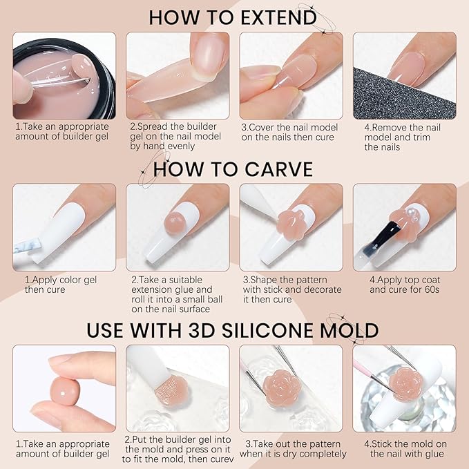 Solid Builder Gel for Nails Nude 3D Nail Art Gel Non-Stick Hand Hard Gel Sculpting Gel for Nail Art 3d Molding Gel Nail Extension Gel Mnicure DIY at Home 14g(0.49fl oz)