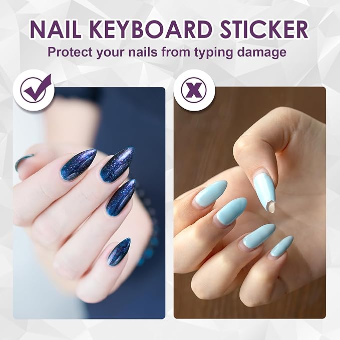 80pcs Raised Keyboard Sticker for Long Nails, Self-Adhesive Keycap Riser with Letter Decals, Silicone Keyboard Cover for Nail Art Typing Gaming- Clear