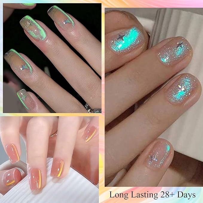 MTSSII Magnetic Liner Gel Nail Polish Candy Colours Bright Sparkling Semi Permanent Nail Painting Polish Long-Lasting Cat Eye Nail Polish Gift For Women Girls