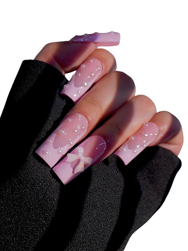 HAND-PAINTED White Press Ons Neon Small Press on Nails Long French Press on Nails Coffin Medium Short Nail art Fake Nail Art Kit with 7g Glue on Nails Handmade Almond Square Nails (TJ-9, Large)