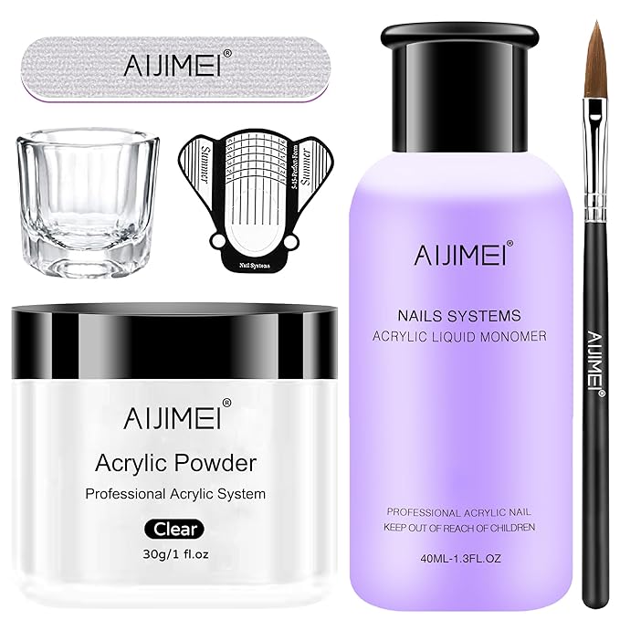 Aijimei Acrylic Nail Kit - Powder & Liquid Monomer, Professional Tools, Nail Extension System, Art Starter Kit (Set A)