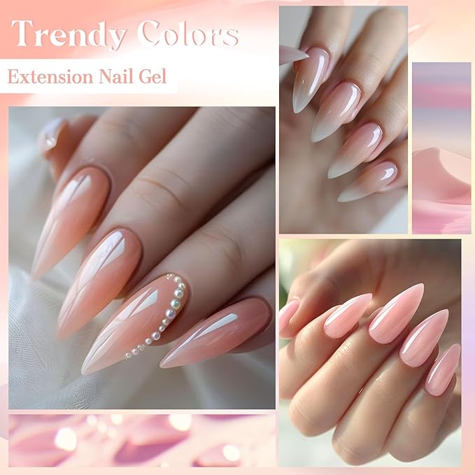 10PCS Poly Extension Gel Nail Kit White Skin Tones Brown Collection Nude Poly Nail Gel Starter Kit for Nails, Nail Art Tools Design Beginner Kit
