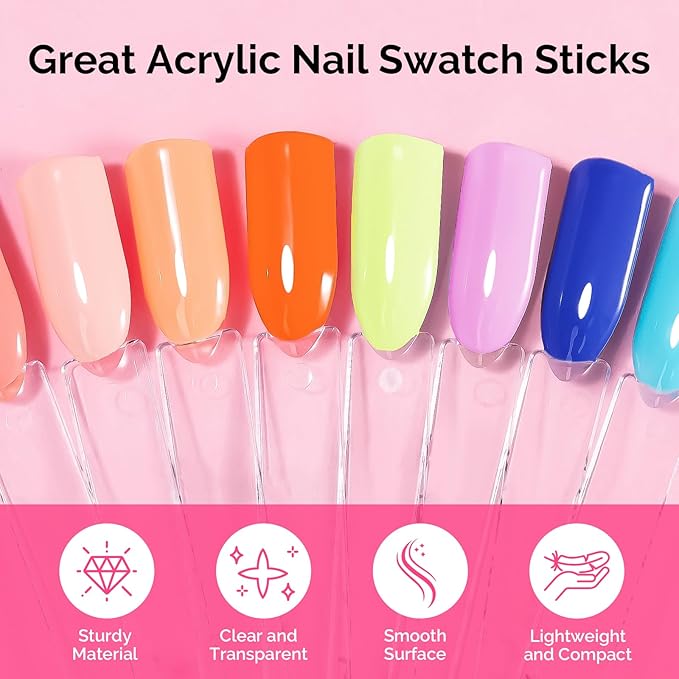MelodySusie 300 Pcs Nail Swatch Sticks with Ring, Clear Swatches for Gel Polish, Transparent Acrylic Practice Tips, Suitable for Displaying Colors, Training Nail Art for Beginners and Professionals