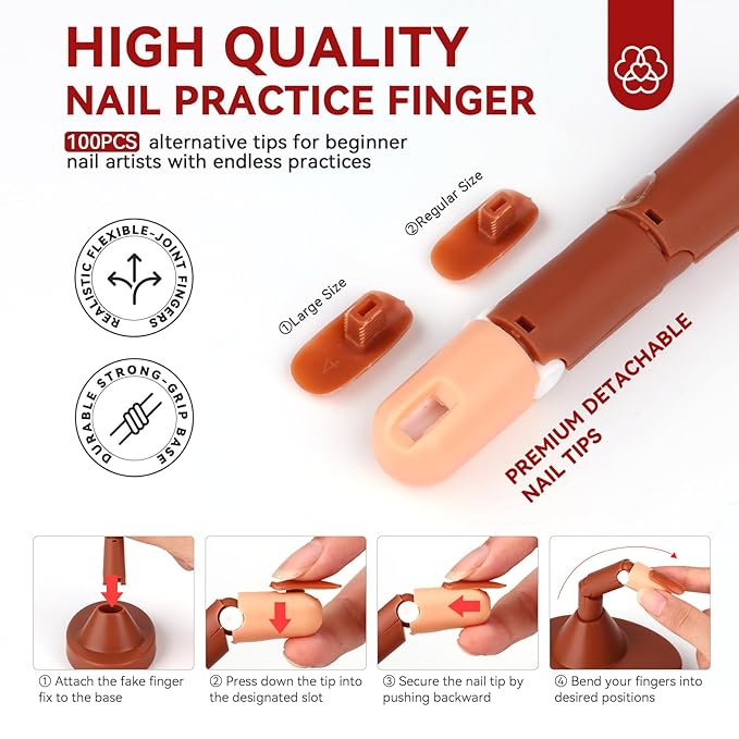 Saviland Nail Practice Finger for Acrylic Nails: Adjustable Nail Practice Hand Fake Mannequin Training Finger Replaceable Nail Tips Nail Art Brush Tools Kit Beginner Home DIY
