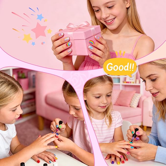 Ranrose 360Pcs Kids Press on Nails for Girls 9-12 years old - Pre-Shaped Clear Suqare Kid Nail Tips,Full Cover Soft Gel Fake Nail for Kids Nail Extensions,Birthday Family Activities,Parties