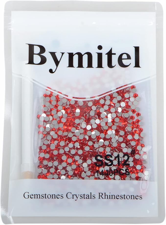 1440PCS Art Nail Rhinestones Non Hotfix Glue Fix Round Crystals Glass Flatback for DIY Jewelry Making with one Picking Pen (ss12 1440pcs, Siam)