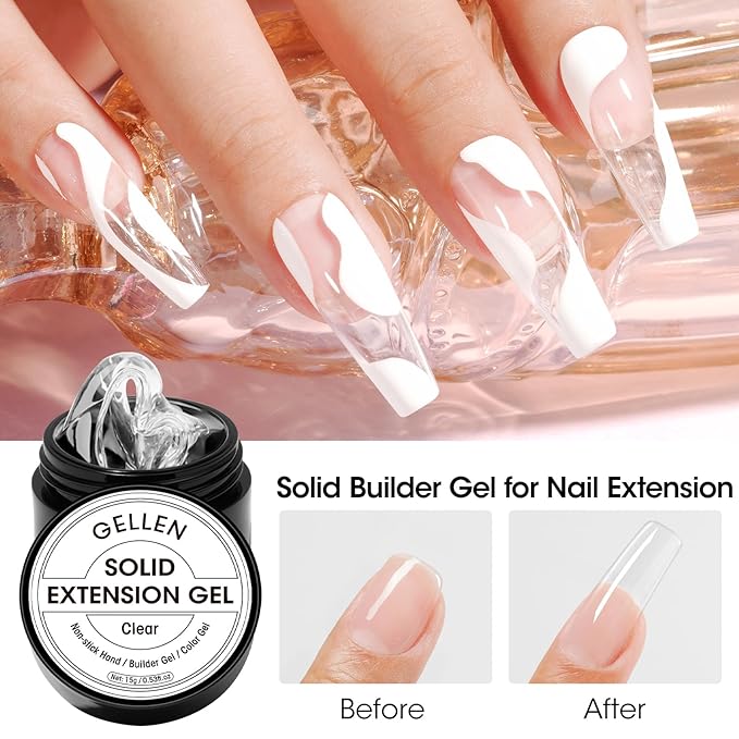 Gellen Clear Solid Builder Gel for Nails, Multifunctional 3D Sculpting Gel for Nail Art