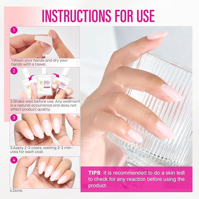 Protein Nail Strengthener for Gel Enthusiasts: Repair Thin Weak Peeling Nails After Acrylics Gel Removal - Milky White Nail Hardener and Growth Treatment Ridge Filler Milky White Polish