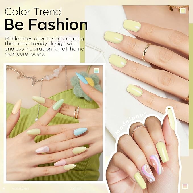 modelones Yellow Gel Nail Polish Pastel Soft Butter Yellow Polish Light Lemon Chiffon Nail Polish Gel Soak Off LED Nail Art Starter Salon Manicure 15 ML