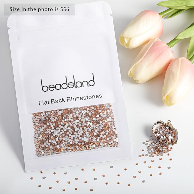 Beadsland 2880pcs Flat Back Crystal Rhinestones Round Gems for Nail Art and Craft Glue Fix,Champagne,SS6,1.9-2.1mm