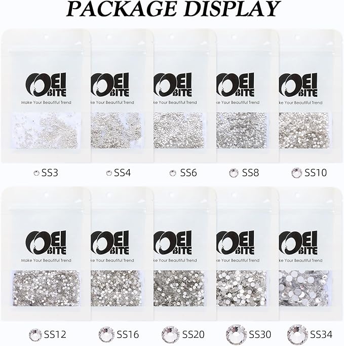 Crystal Clear Flatback Rhinestones, Glass Rhinestones for Nail Art and Craft, Glue Fix, Loose Crystal Gemstones(Crystal, SS8, 1440pcs, 2.3-2.5mm)