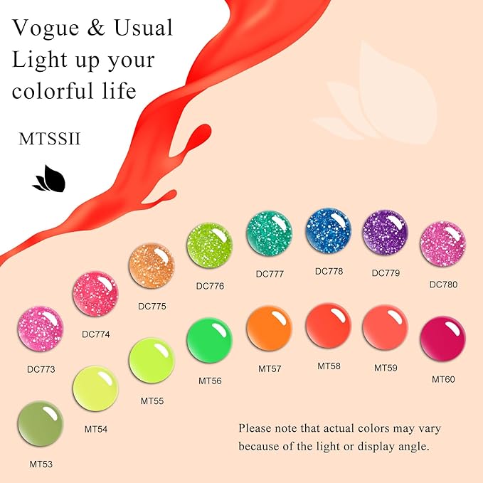 MTSSII Light Green Series Orange Red Pink Gel Nail Polish 18pcs Kit Pink Orange Green Blue Purple Glitter Gel Nail Polish Gel Set Gel Reflection Glitter Polish Kit for DIY Nail Art Women Gifts