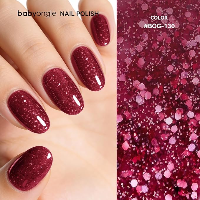 Glitter Red Nail Polish, 14 ML Quick Dry Nail Polish for Nail Art DIY Manicure at Home, Chip Resistant Nail Lacquer for Nail Art Varnish, Long Lasting, BOG130