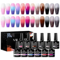 12Pcs Color Changing Gel Nail Polish Set Pink Purple Glitter Brown Mood Temperature Change Nail Polish Gel Set Soak Off Nail Art Gel DIY Salon Manicure Gift